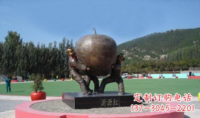 两个儿童抱着苹果公园人物铜雕 两个儿童抱着苹果公园人物铜雕