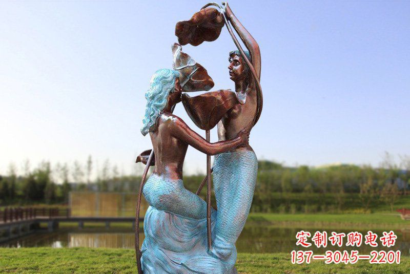 流水摆件美人鱼铜雕