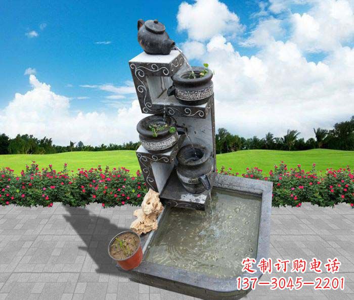 流水罐子水槽庭院流水摆件石雕