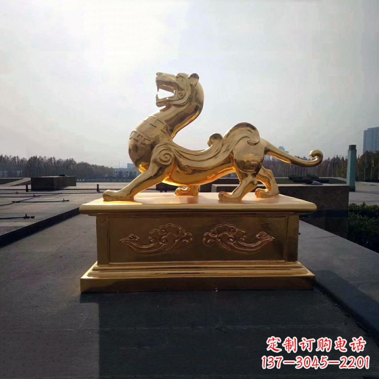 鎏金白虎铜雕-景区园林广场神兽雕塑摆件