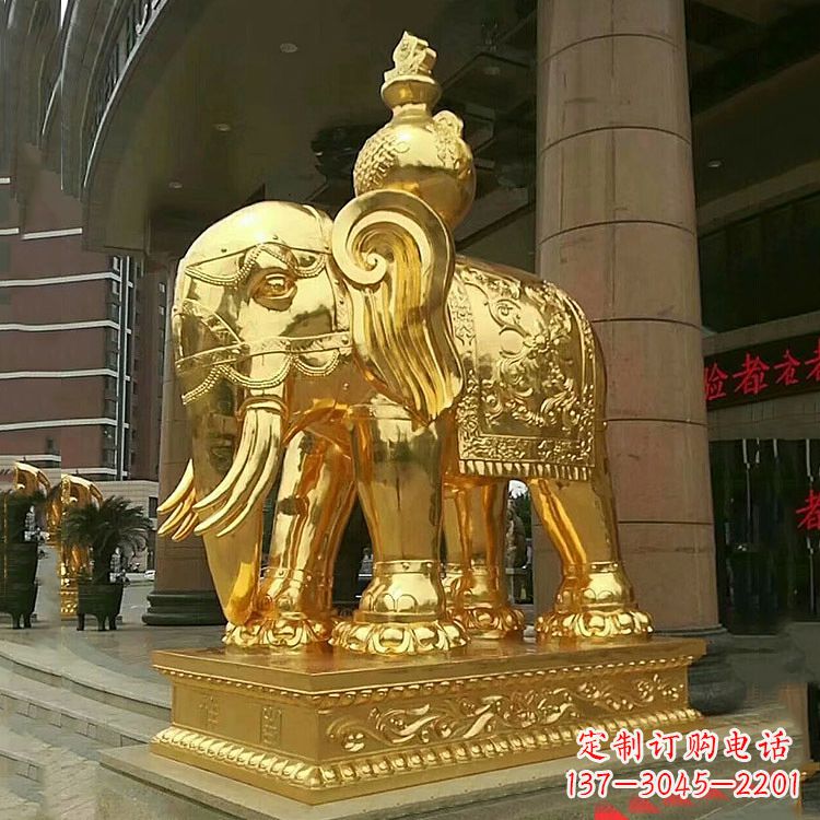 鎏金大门大象铜雕-宾馆商场看门招财吉祥动物雕塑