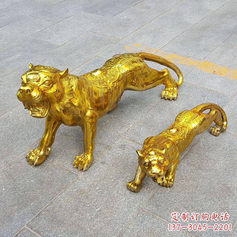鎏金生肖老虎铜雕动物雕塑