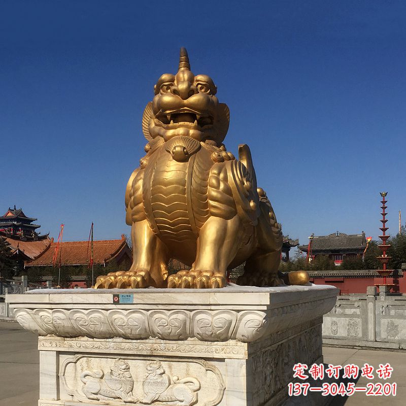 鎏金獬豸铜雕-景区园林神兽景观雕塑