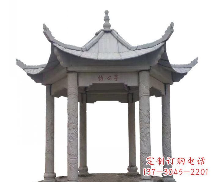 六角石雕凉亭 (5)