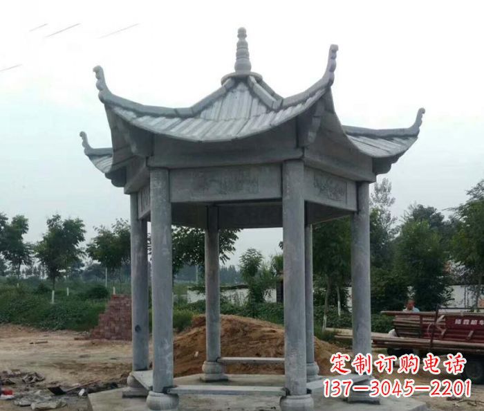 六角石雕凉亭 (4)