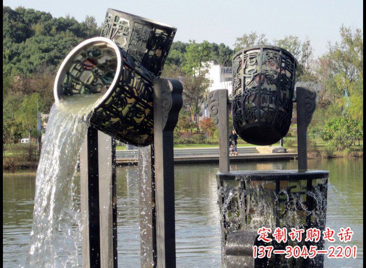 镂空水桶喷泉铜雕