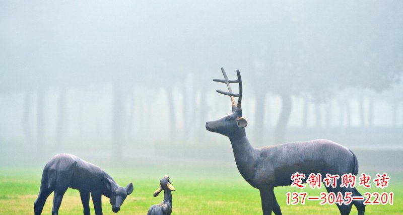 鹿一家动物铜雕