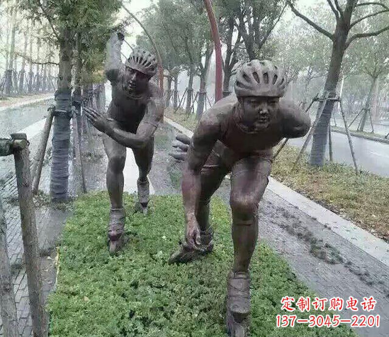 轮滑运动公园人物铜雕