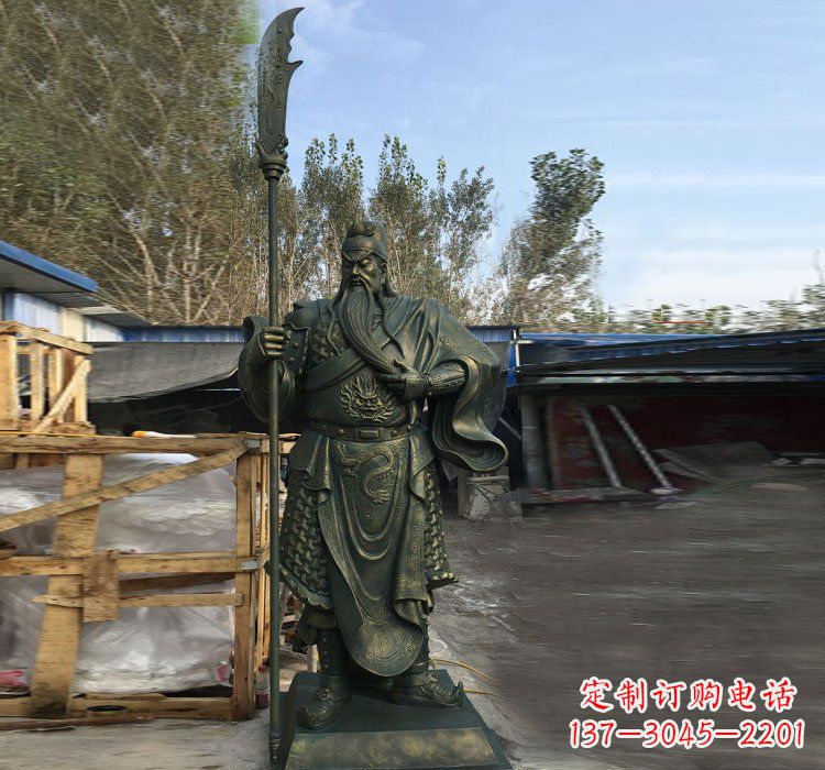 捋胡须的关公铜雕