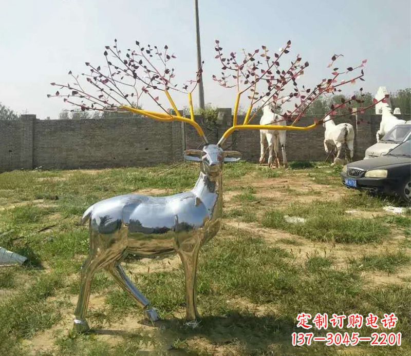 梅花鹿镜面不锈钢摆件雕塑