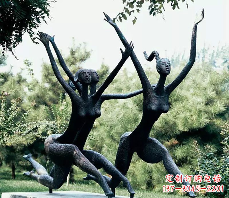 美女奔跑公园抽象人物铜雕