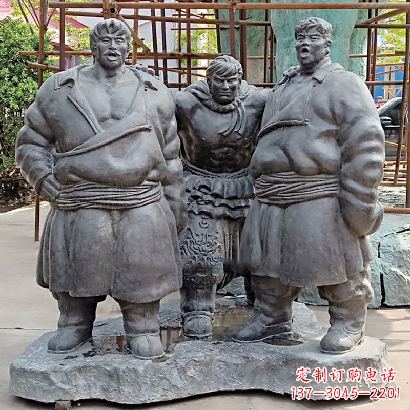 蒙古族摔跤人物铜雕塑