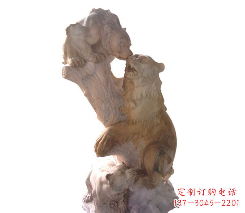 母子狗熊石雕公园动物雕塑