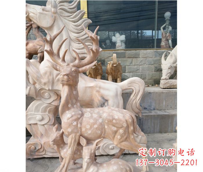 母子梅花鹿公园动物石雕