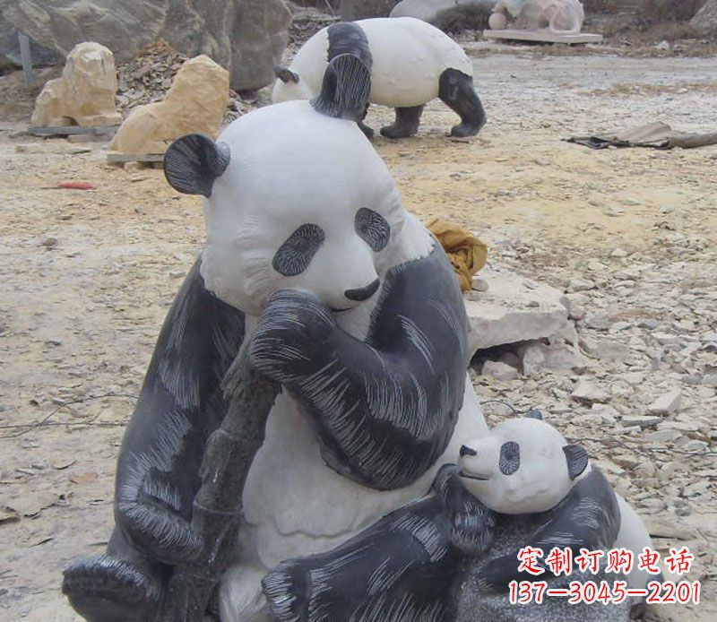 母子熊猫石雕仿真动物雕塑