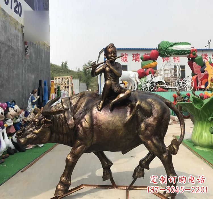 牧童骑牛铜雕