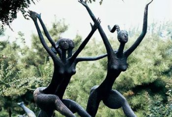 美女奔跑公园抽象人物铜雕