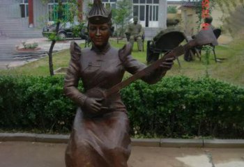 蒙古族女人演奏公园人物铜雕