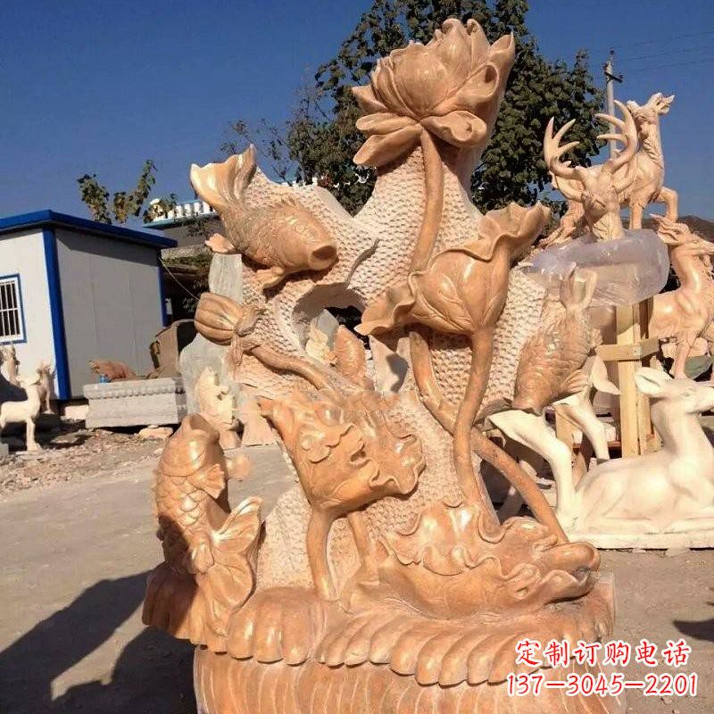 年年有余莲花石雕景观摆件