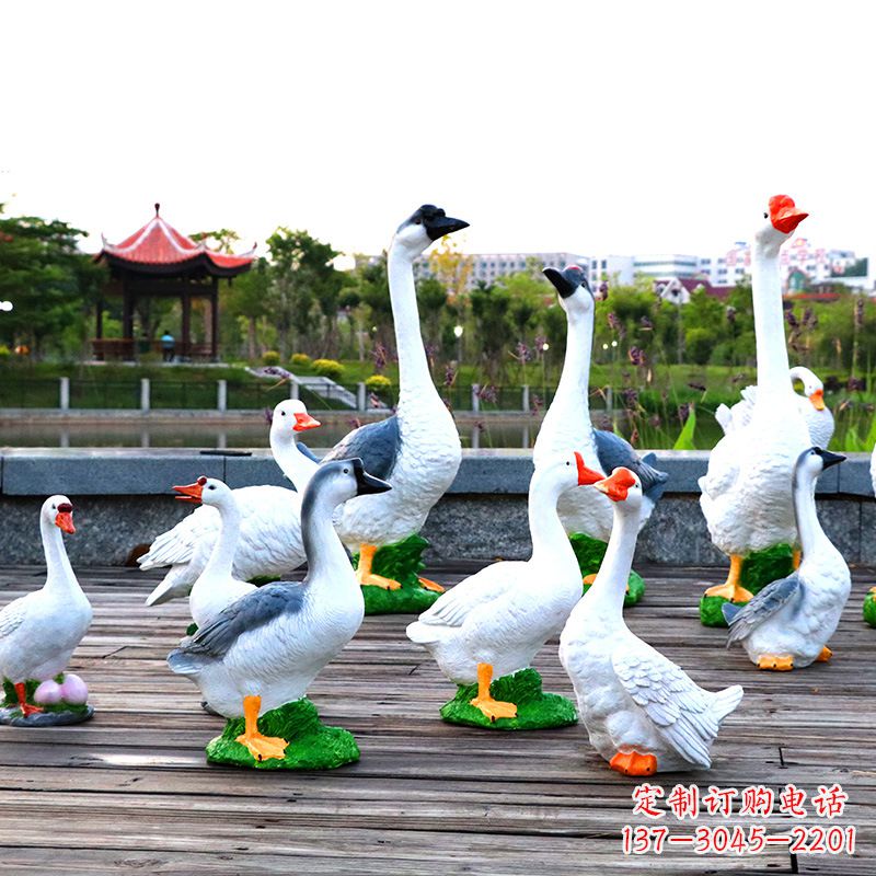 农场户外草地水景天鹅动物雕塑摆件