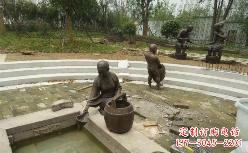 泡脚下棋景观人物铜雕