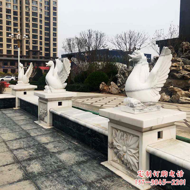喷水天鹅石雕-公园小区水池喷水动物喷泉
