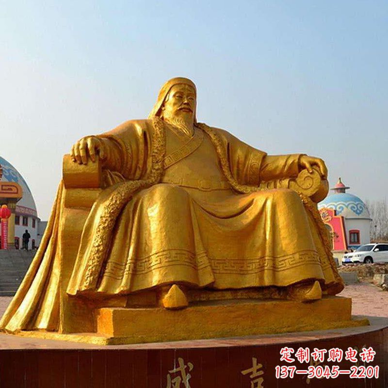漆金成吉思汗雕塑-中国古代著名军事家世界名人铜雕像