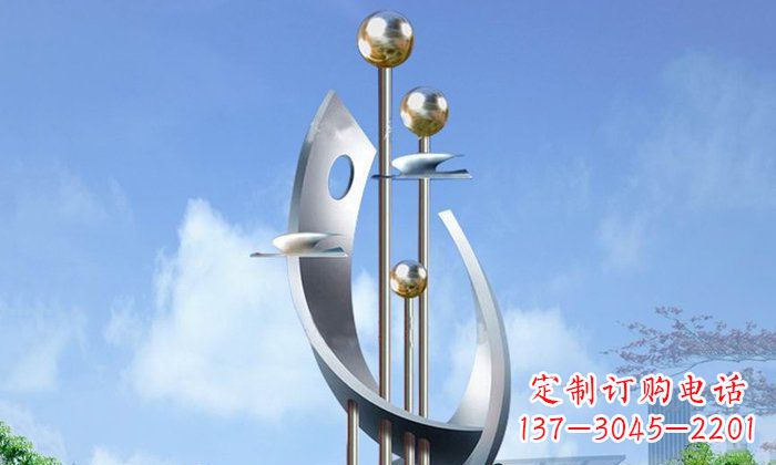 企业不锈钢抽象扬帆未来雕塑