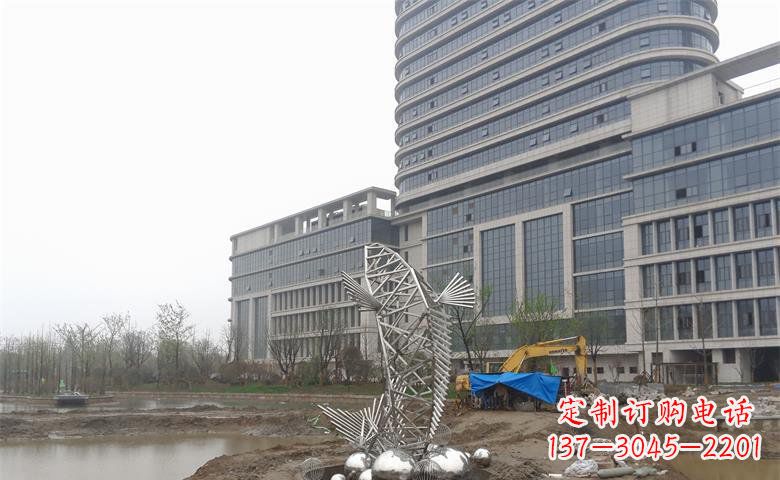 企业不锈钢抽象鱼景观雕塑