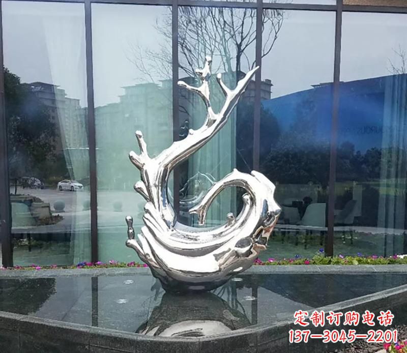 企业不锈钢海浪抽象雕塑