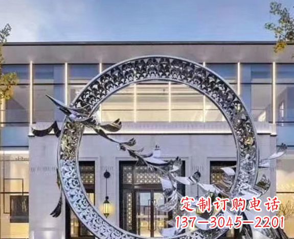 华丽大雁不锈钢圆环雕塑