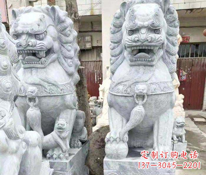 企业景观大理石狮子石雕 (2)