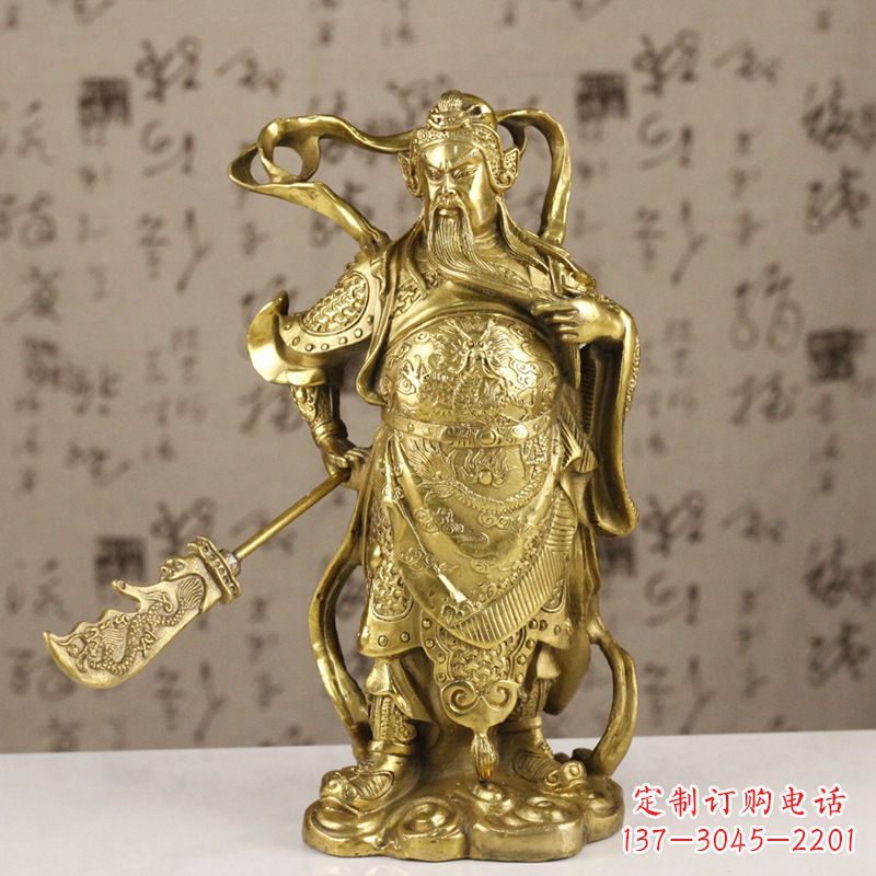 青龙偃月刀纯黄铜武财神关羽铜像