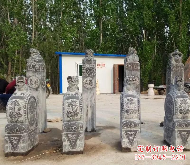 青石抱鼓石门墩雕塑