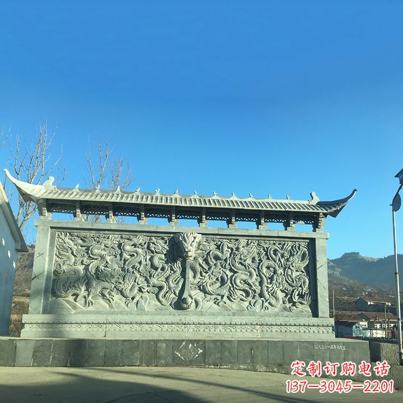 青石雕影壁墙-城市广场九龙壁照壁