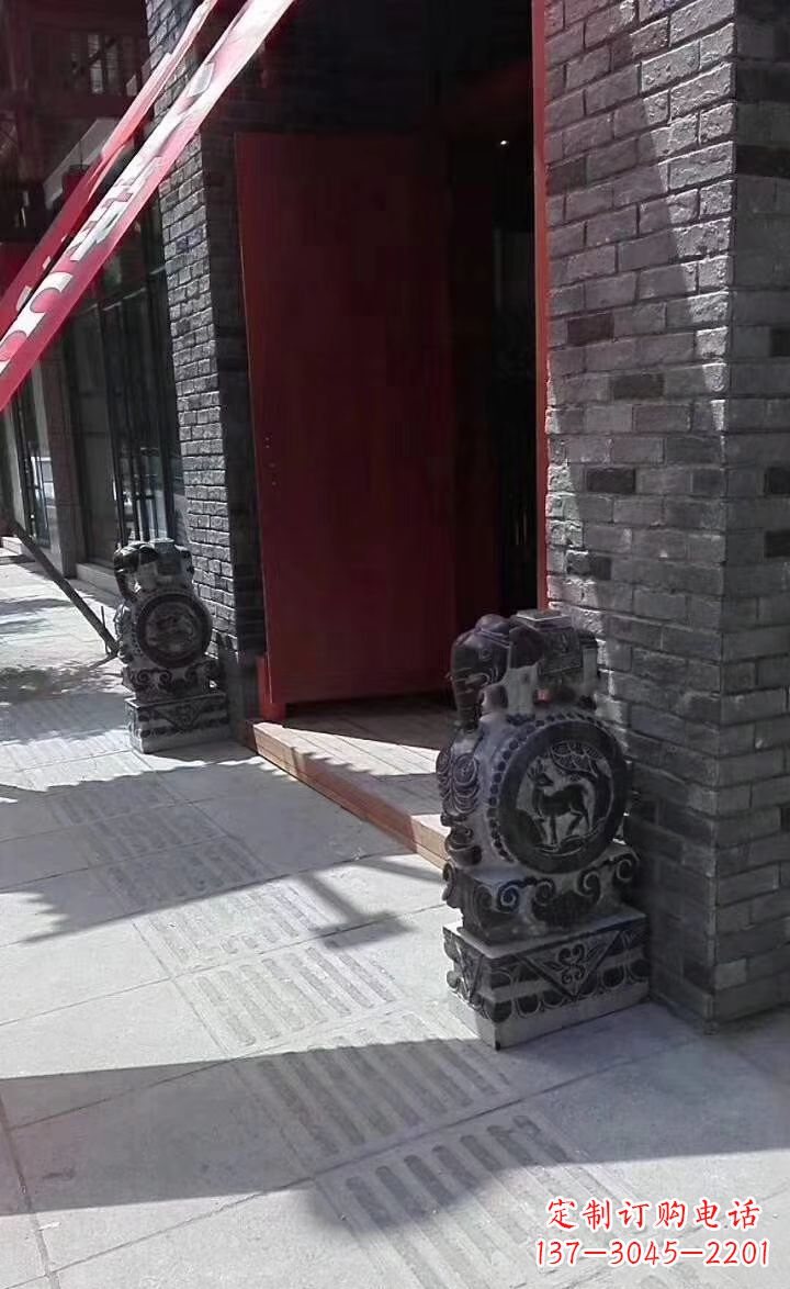 青石仿古大象门墩抱鼓石