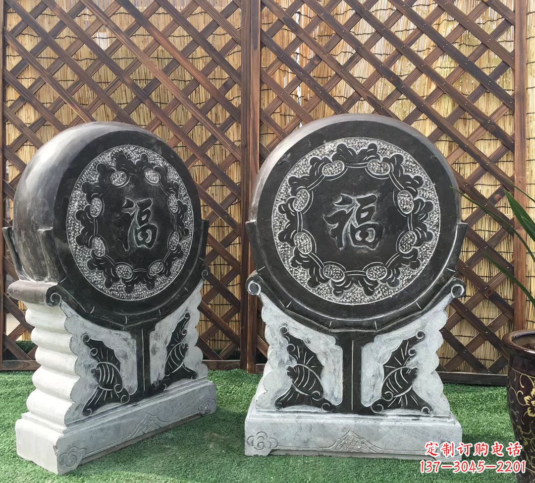 青石仿古福字抱鼓雕塑庭院镇宅门墩石雕