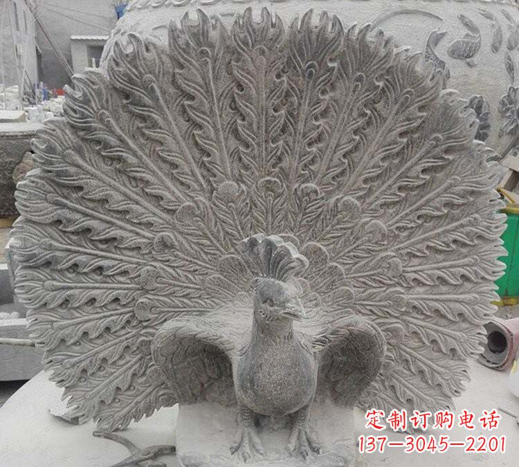 青石仿古孔雀开屏石雕