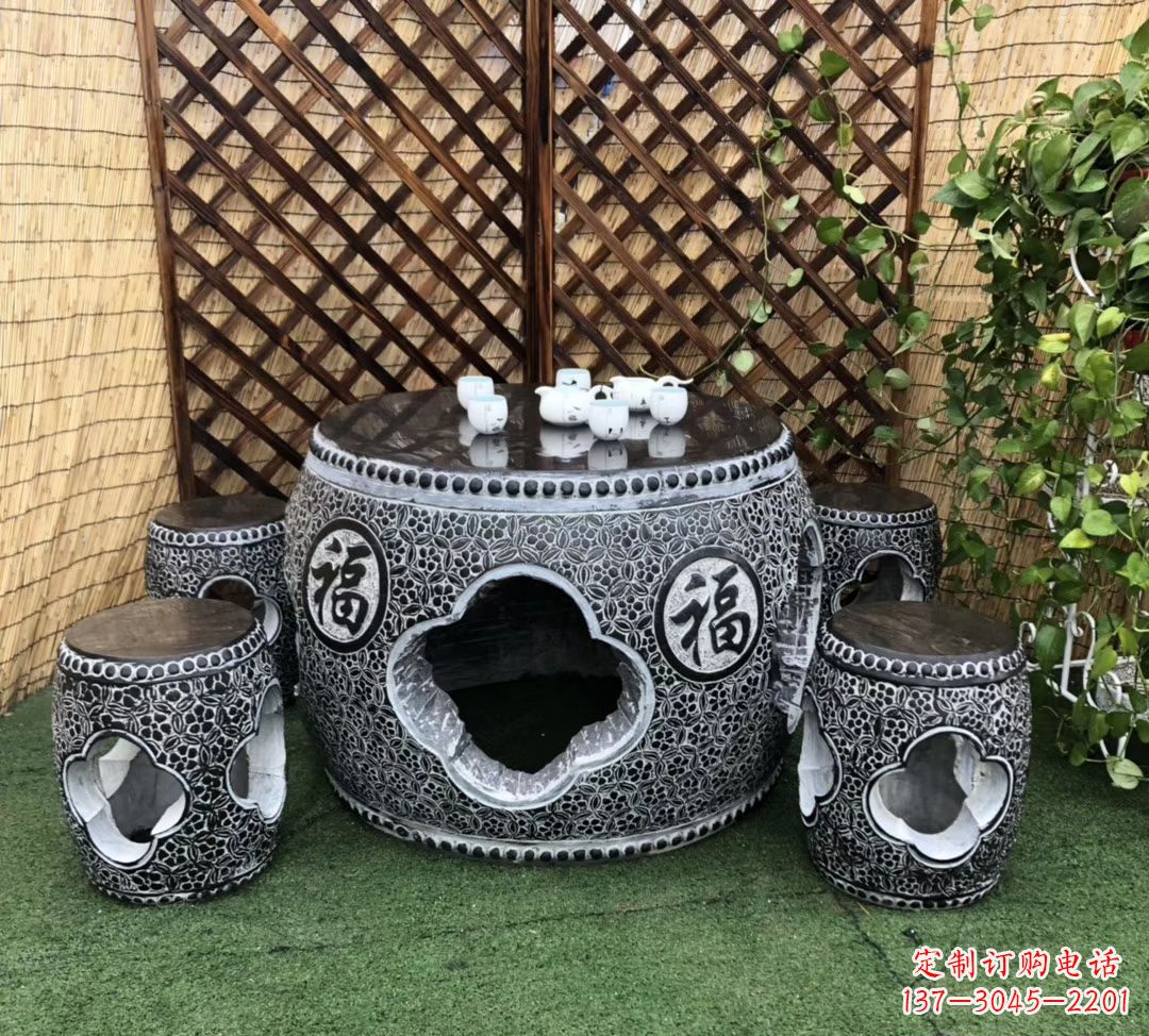 青石仿古桌凳雕塑 园林庭院景观石雕