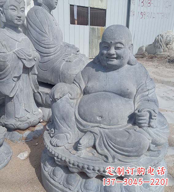 青石仿古坐式弥勒佛雕塑