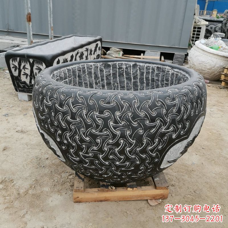 青石复古石雕花盆鱼缸