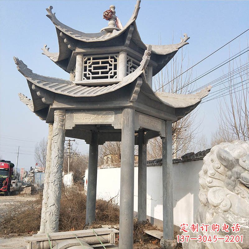 青石六角石凉亭