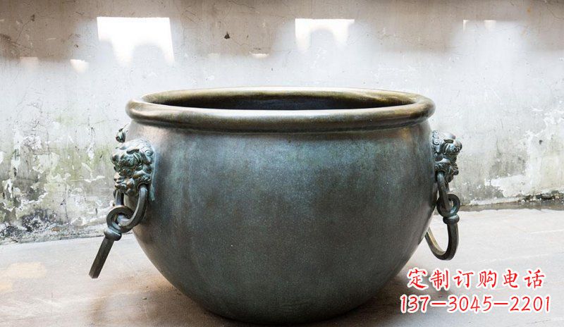青铜圆形水缸铜雕