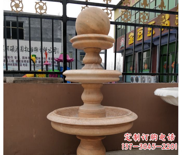 三层风水球晚霞红别墅石雕