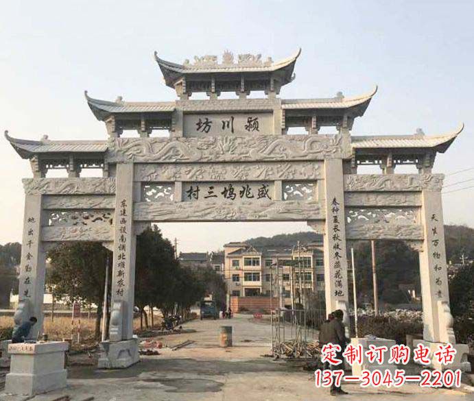 三门五楼大理石牌坊石雕
