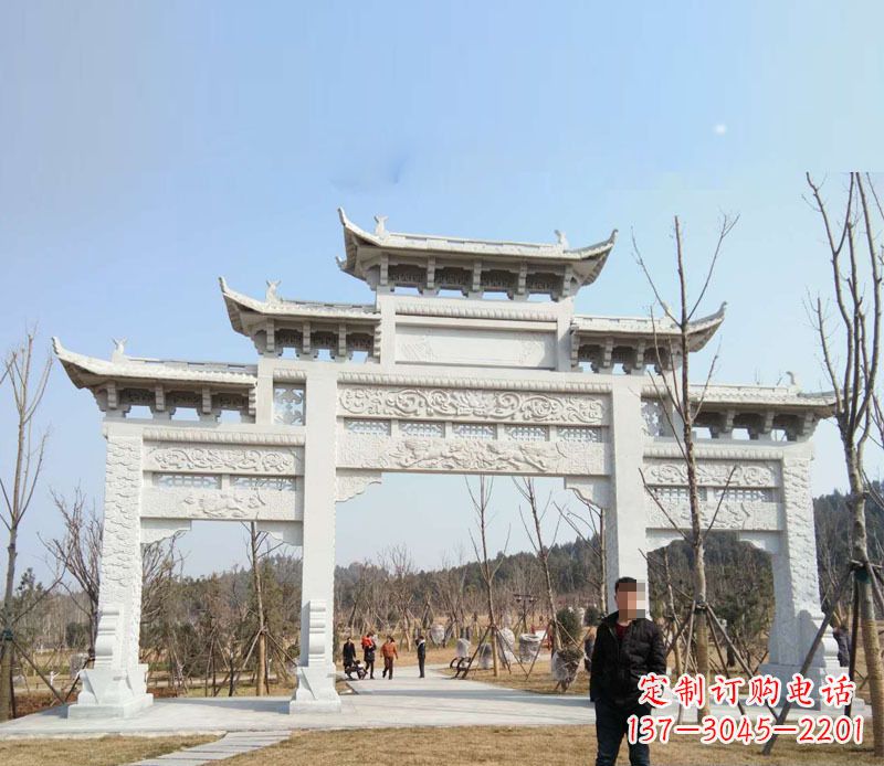 三门五楼汉白玉牌坊石雕
