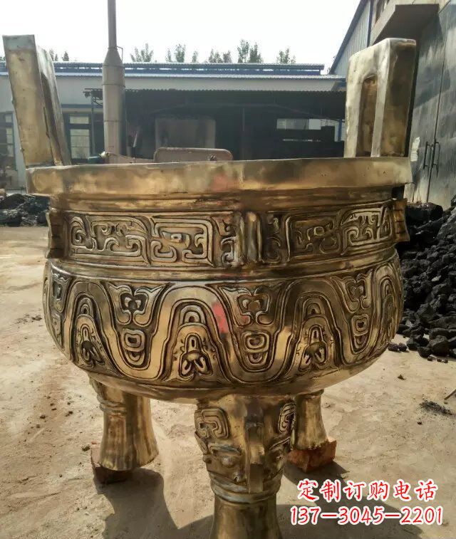 三足香炉寺庙铜雕 (2)