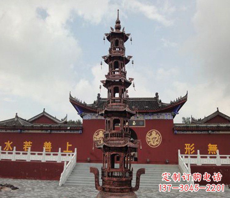 三足铜五层香炉雕塑