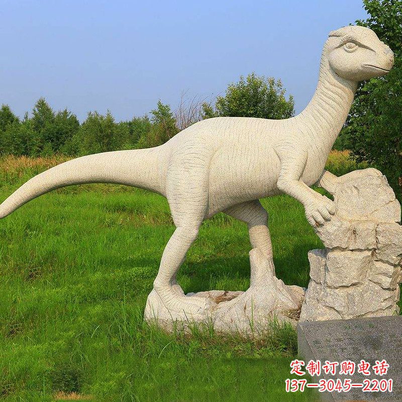 砂岩恐龙石雕-园林草丛动物雕塑摆件