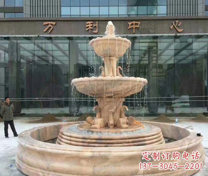 商场门口晚霞红三层欧式喷泉石雕